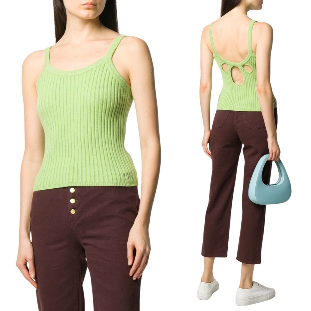 HOUSE OF SUNNY Rib Knit Cut Out Tank Top Green Size 4